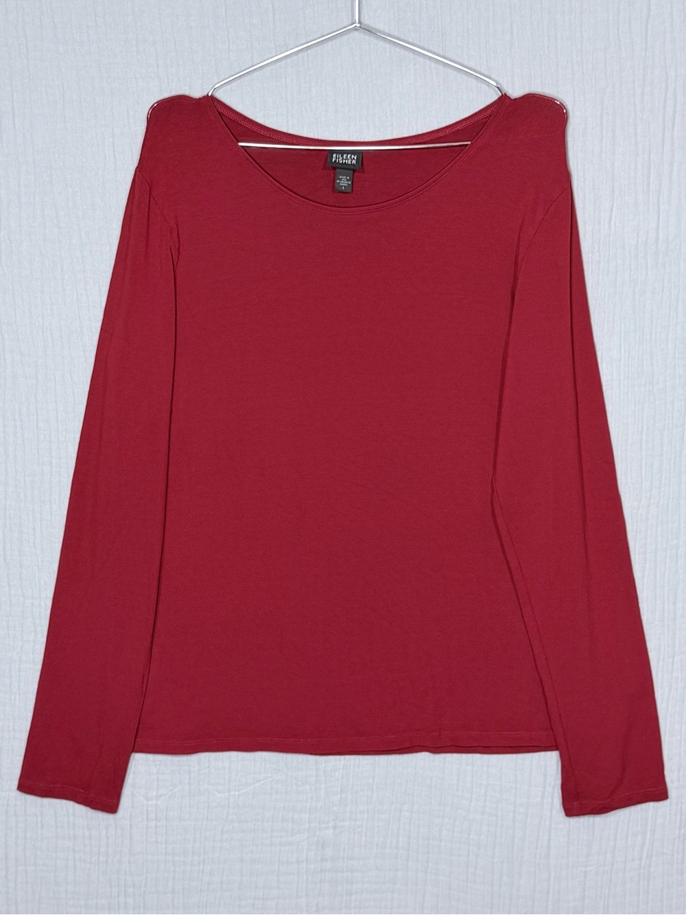 Eileen Fisher Scoop Neck Long-Sleeve Top — Deep Red | L